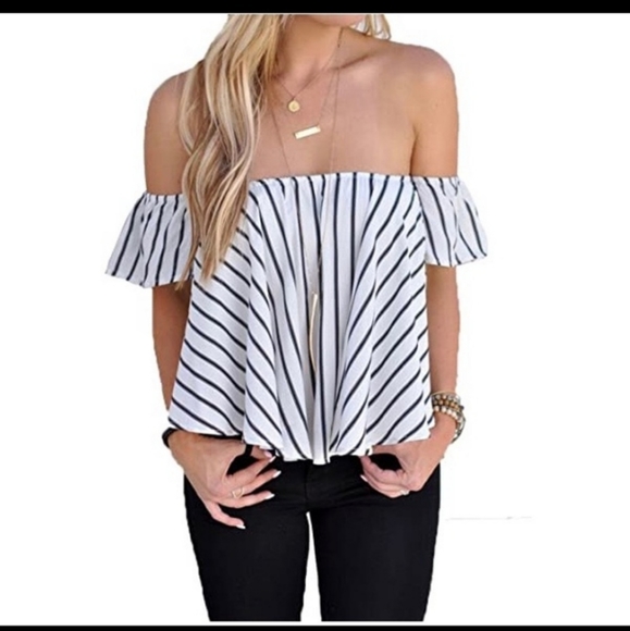 Amazon Tops - Women's Off the Shoulder Striped Top